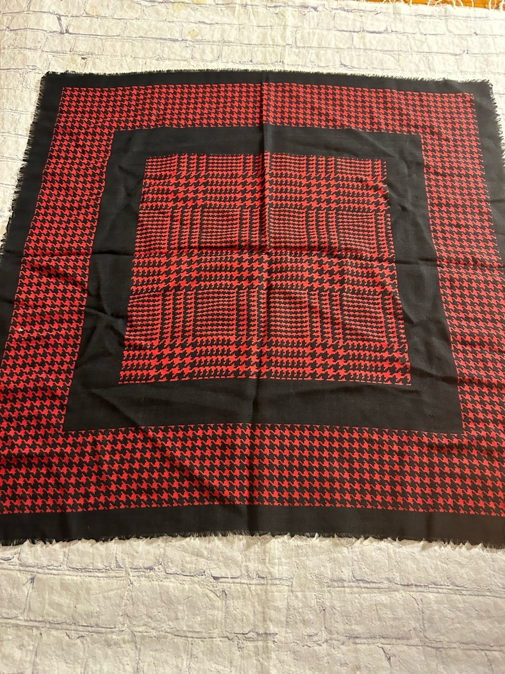 BAAR BEARDS 100% WOOL JAPAN MADE SQUARE SCARF RED/BLACK CHECKERED PRINT